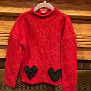 EUC sz 7 girls red Isaac Mizrahi sweater w heart pockets